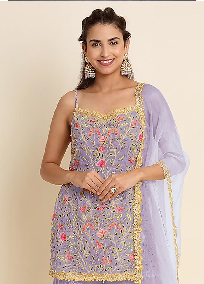 3 Pc Lavender Semi Stitched Georgette Suit Set Shop Sale Online