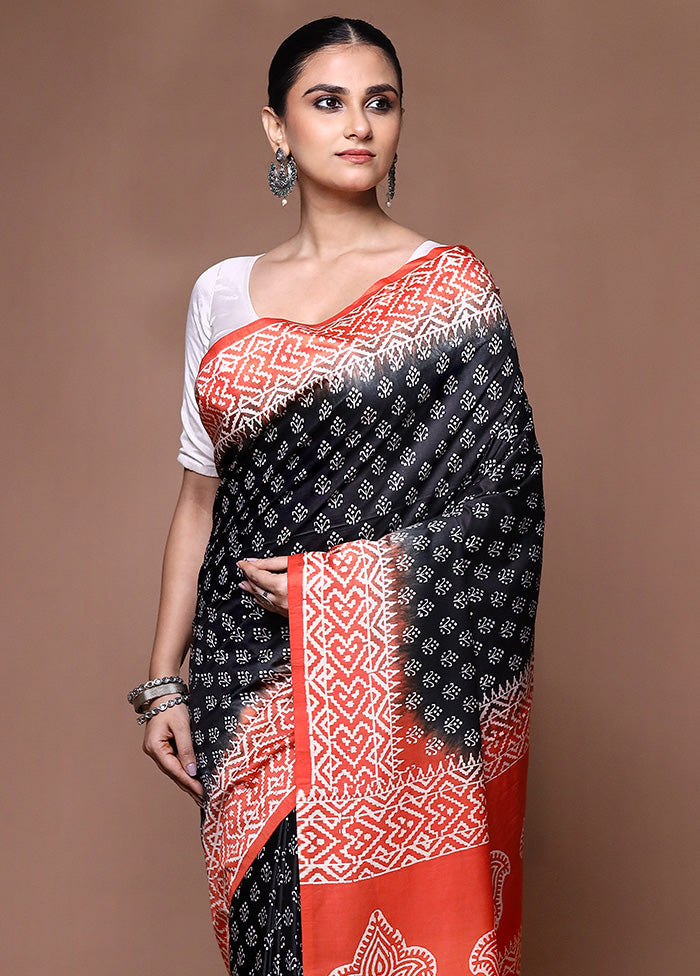 Black Printed Silk Saree Without Blouse Piece Latest Collections For Sale