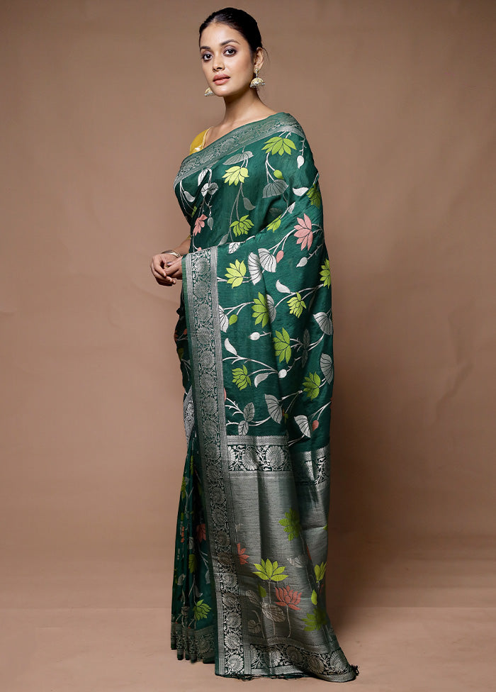 Green Dupion Silk Saree With Blouse Piece Cheap Sale 2025 Newest