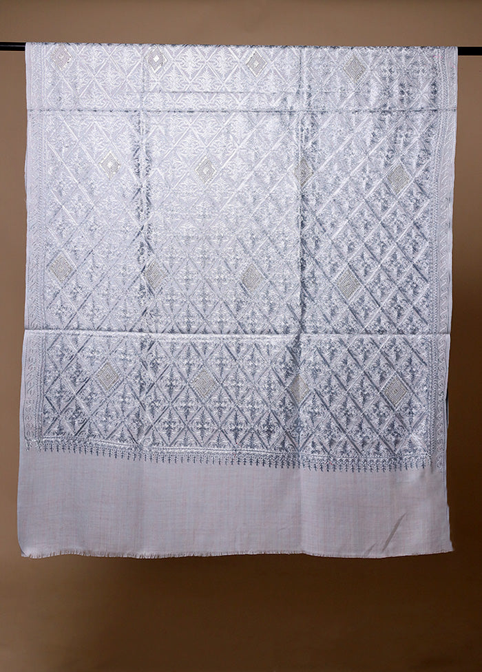 Grey Butta Work With Zari Woven Border Shawl Free Shipping Inexpensive