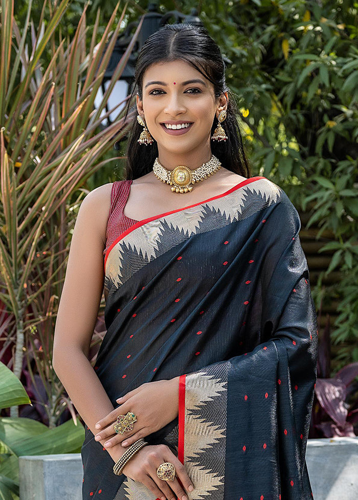 Black Tussar Silk Saree With Blouse Piece Sale Low Shipping Fee