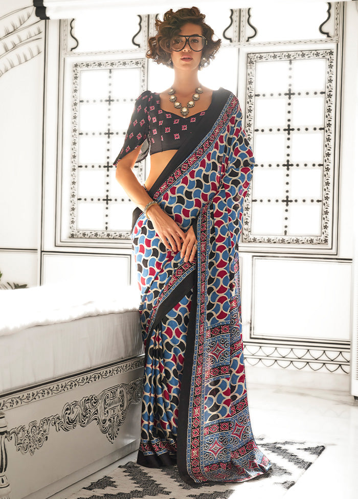 Multicolor Satin Silk Saree With Blouse Piece Looking For