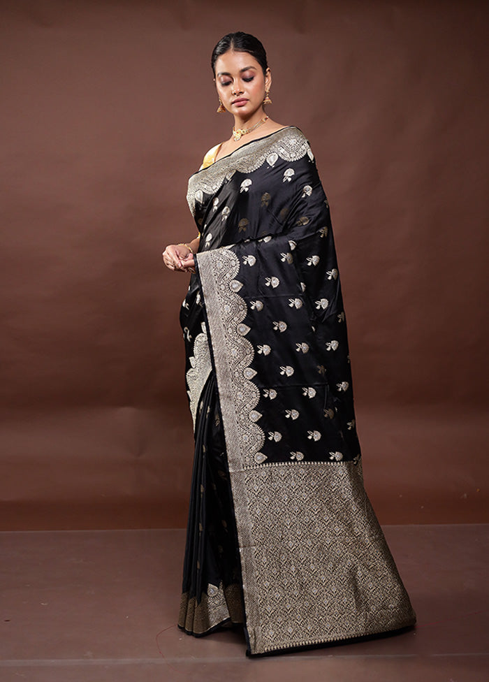 Black Dupion Silk Saree With Blouse Piece Pay With Visa Sale Online