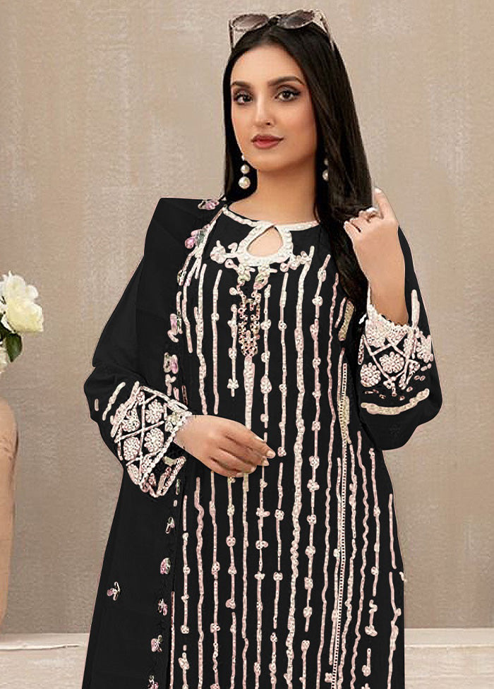 3 Pc Black Semi Stitched Georgette Suit Set Wiki For Sale