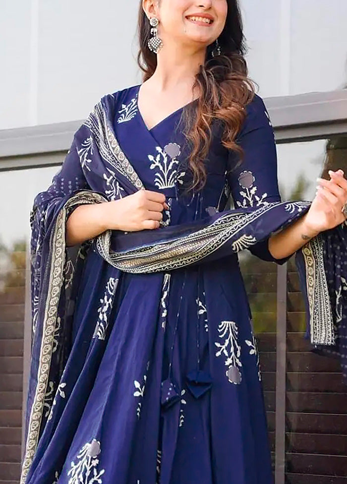 3 Pc Royal Blue Pure Readymade Silk Dupatta Suit Set Very Cheap Sale Online