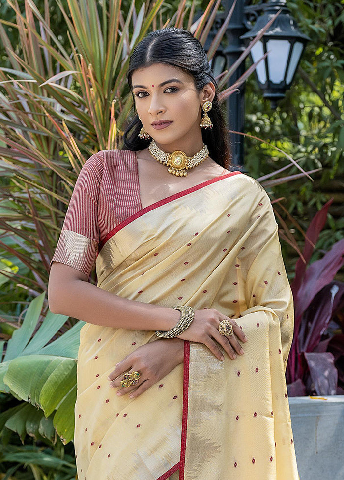 Cream Tussar Silk Saree With Blouse Piece Discount Popular