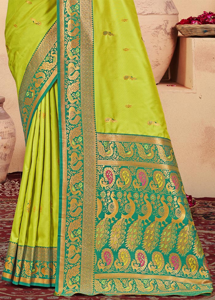 Parrot Green Dupion Silk Saree With Blouse Piece Newest Online