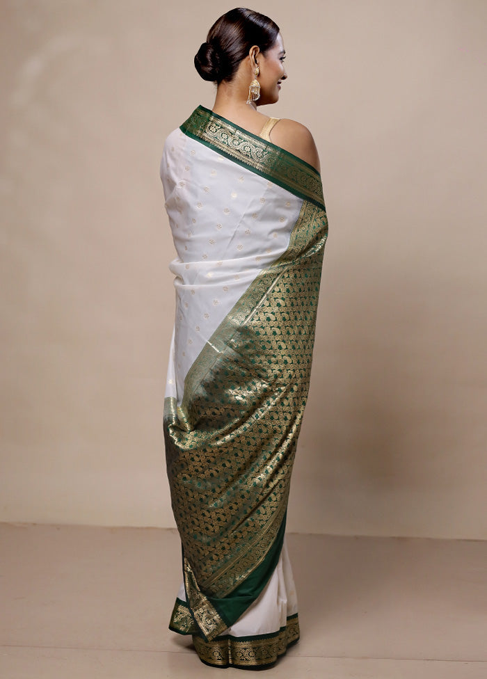 White Kanjivaram Silk Saree With Blouse Piece Discount For Cheap