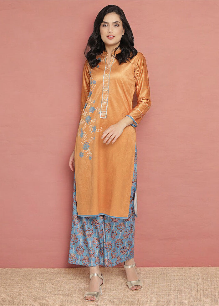 2 Pc Orange Readymade Velvet Kurti Set Discount Fashionable