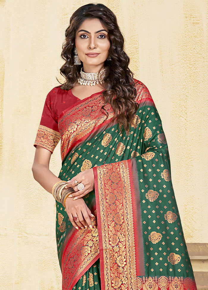 Dark Green Dupion Silk Saree With Blouse Piece Buy Cheap 2025 New