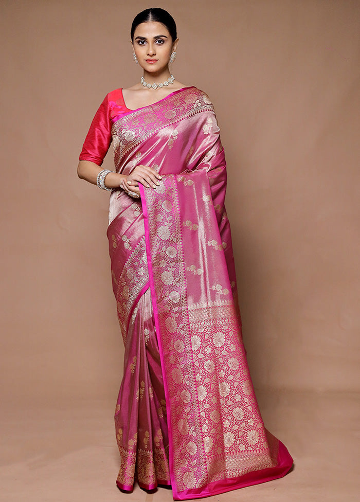 Pink Tissue Silk Saree With Blouse Piece Sale Supply