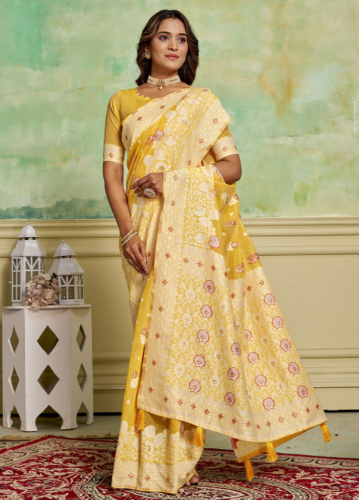 Yellow Cotton Saree With Blouse Piece Free Shipping Best Store To Get