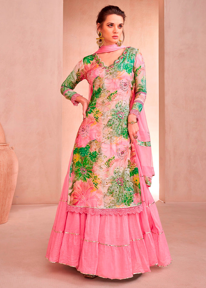 2 Pc Pink Semi Stitched Silk Suit Set Cheap Wiki