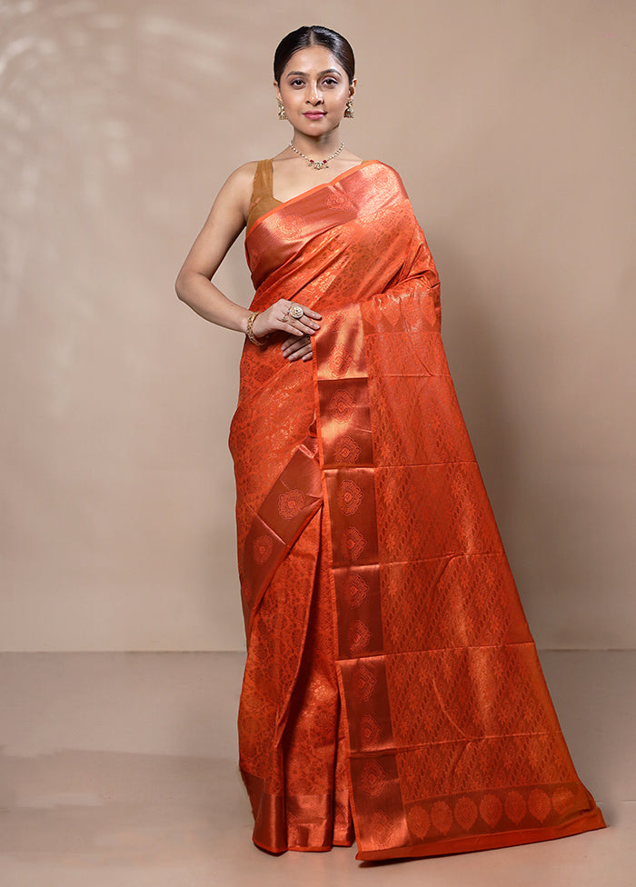 Orange Kanjivaram Silk Saree With Blouse Piece Visit New For Sale