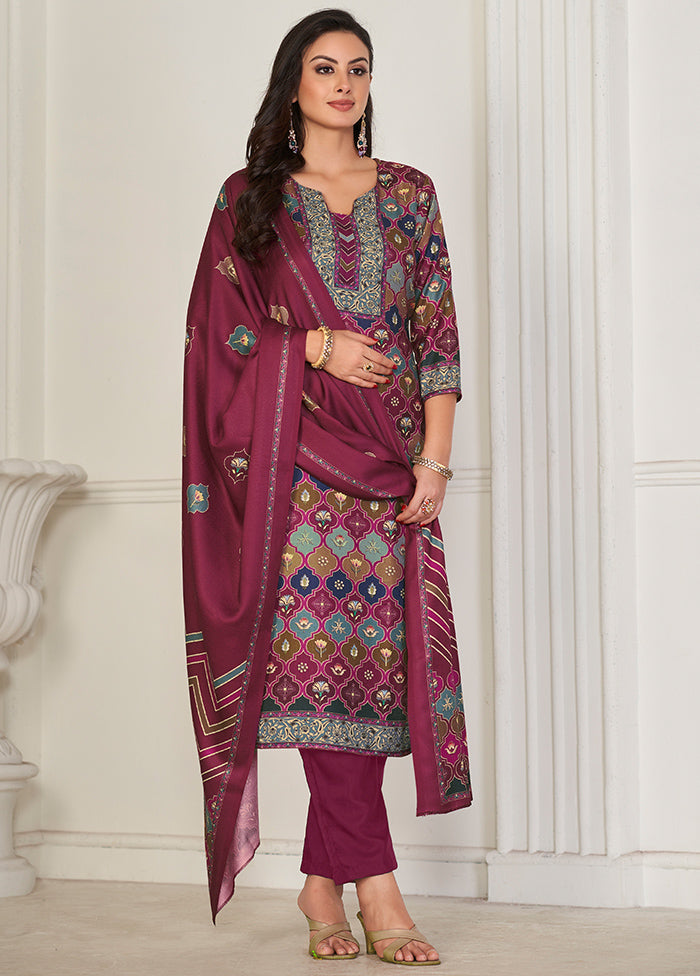 3 Pc Multicolor Unstitched Pashmina Suit Set Outlet Online