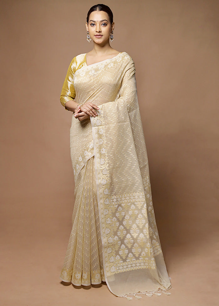 Cream Kora Silk Saree With Blouse Piece Outlet Lowest Pice