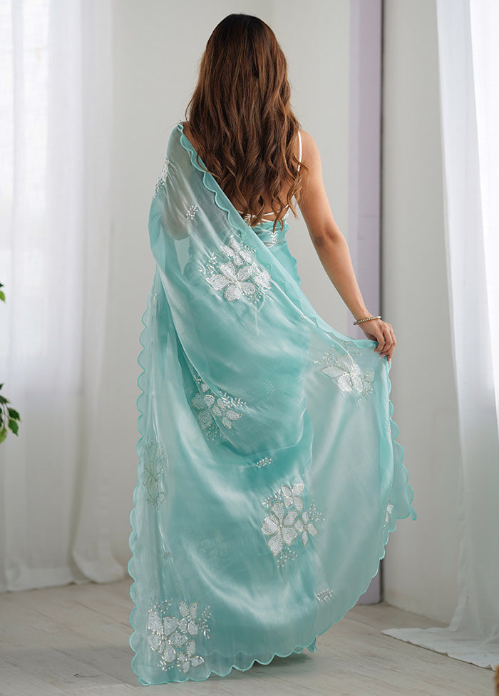 Sky Blue Spun Silk Saree With Blouse Piece Buy Cheap For Nice