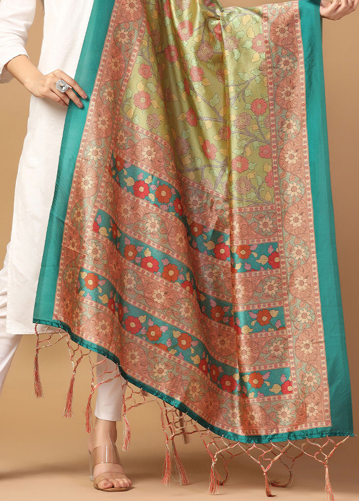 Parrot Green Art Silk Dupatta With Mastercard Cheap Pice