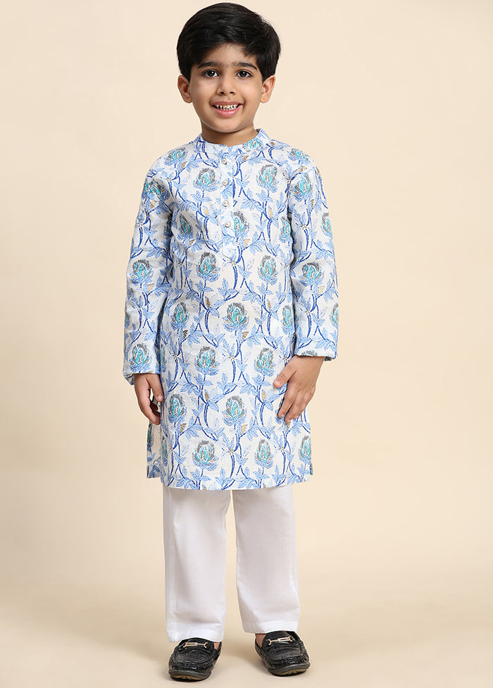 Blue Cotton Full Sleeves Collar Neckshape Kurta Pajama Set Cheapest Pice Sale Online