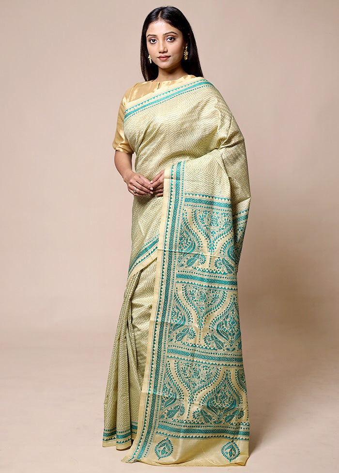 Green Handloom Kantha Stitch Pure Silk Saree With Blouse Piece Free Shipping Cheap Pice