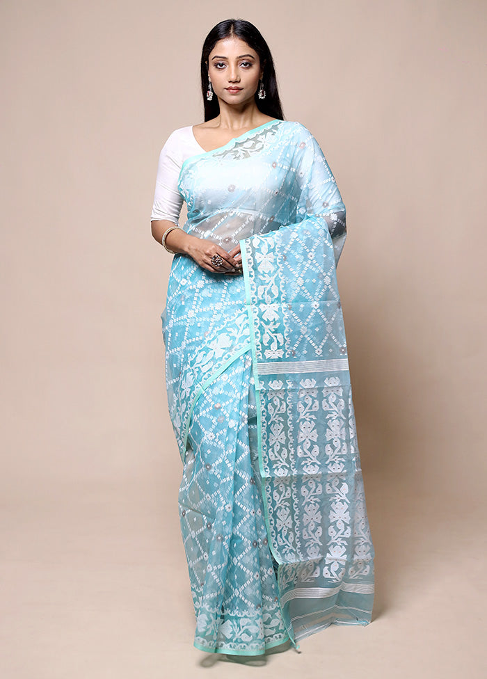 Blue Pure Tant Jamdani Saree Without Blouse Piece Outlet Best Seller