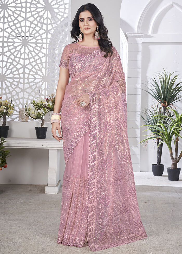 Purple Net Net Saree With Blouse Piece Footlocker Finishline Online