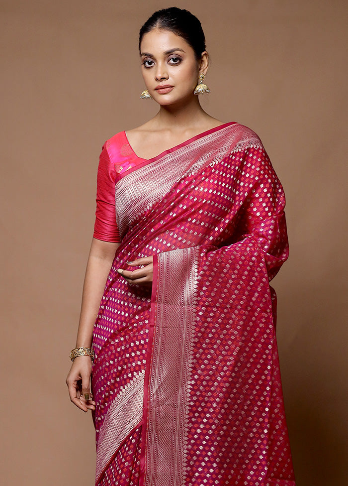 Pink Kora Silk Saree With Blouse Piece Clearance Very Cheap