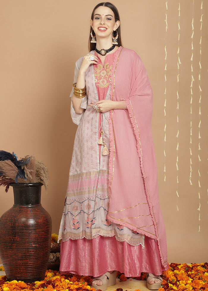 3 Pc Grey Unstitched Chanderi Suit Set Low Cost Online