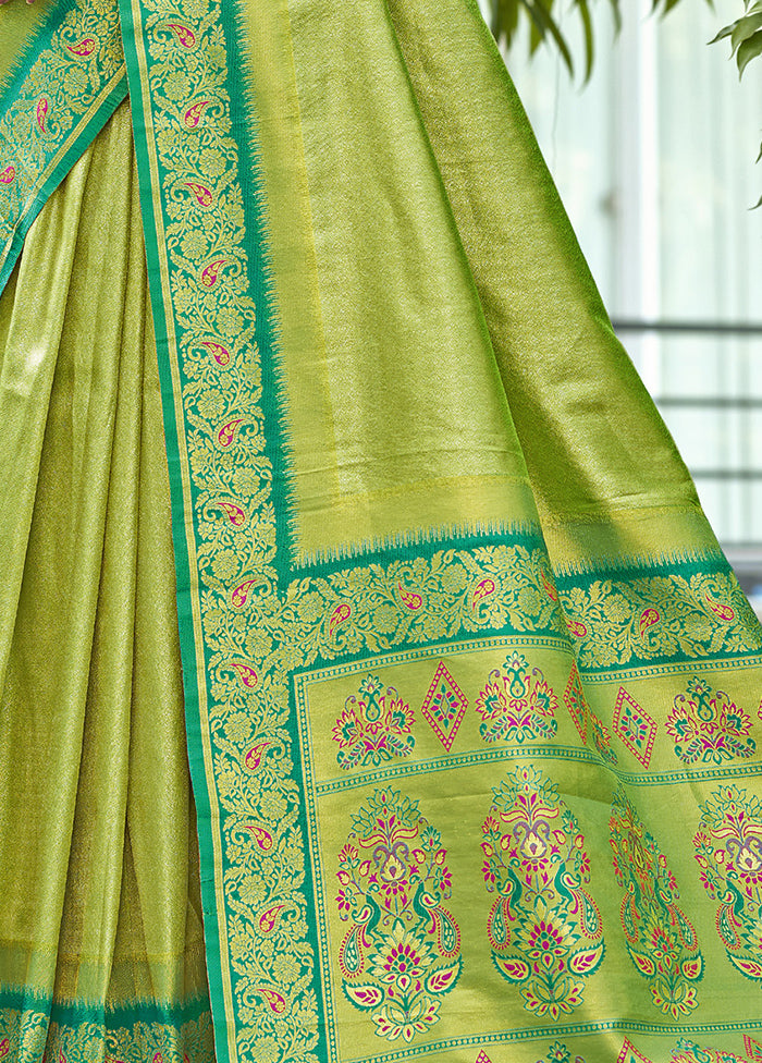 Light Green Dupion Silk Saree With Blouse Piece Cheap Sale Big Sale