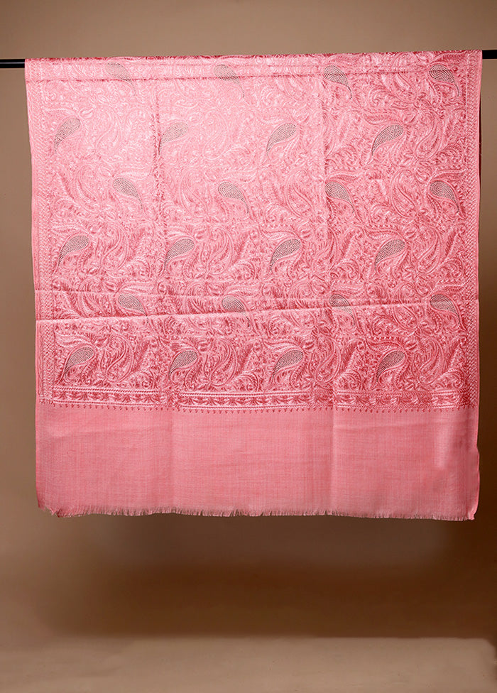 Pink Butta Work With Zari Woven Border Shawl Outlet View