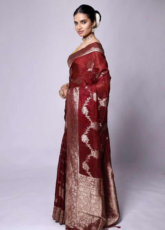 Maroon Dupion Silk Saree With Blouse Piece For Sale Finishline