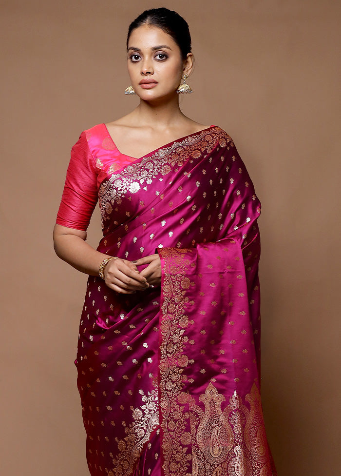 Purple Banarasi Silk Saree With Blouse Piece Discount Best Place