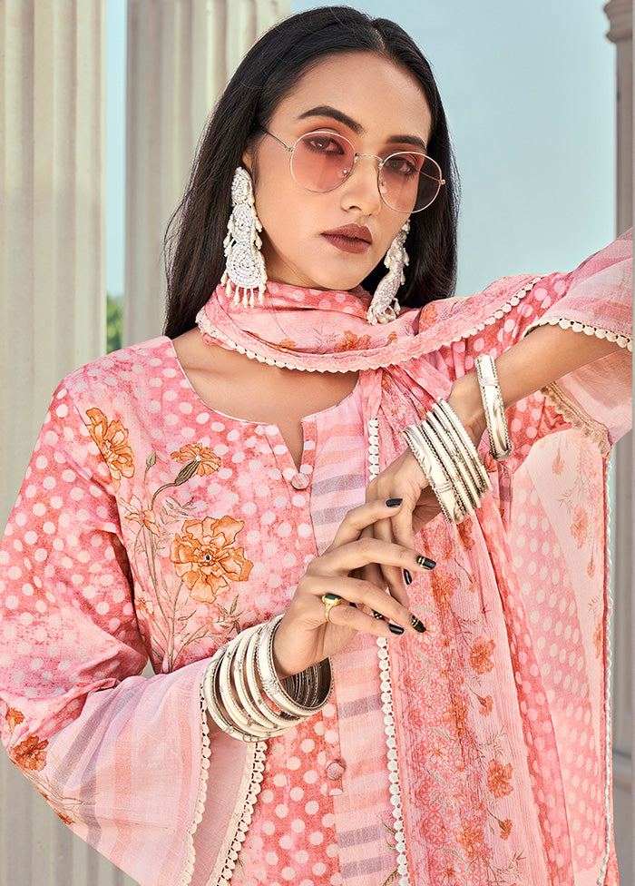 3 Pc Pink Unstitched Cotton Suit Set How Much Cheap Online