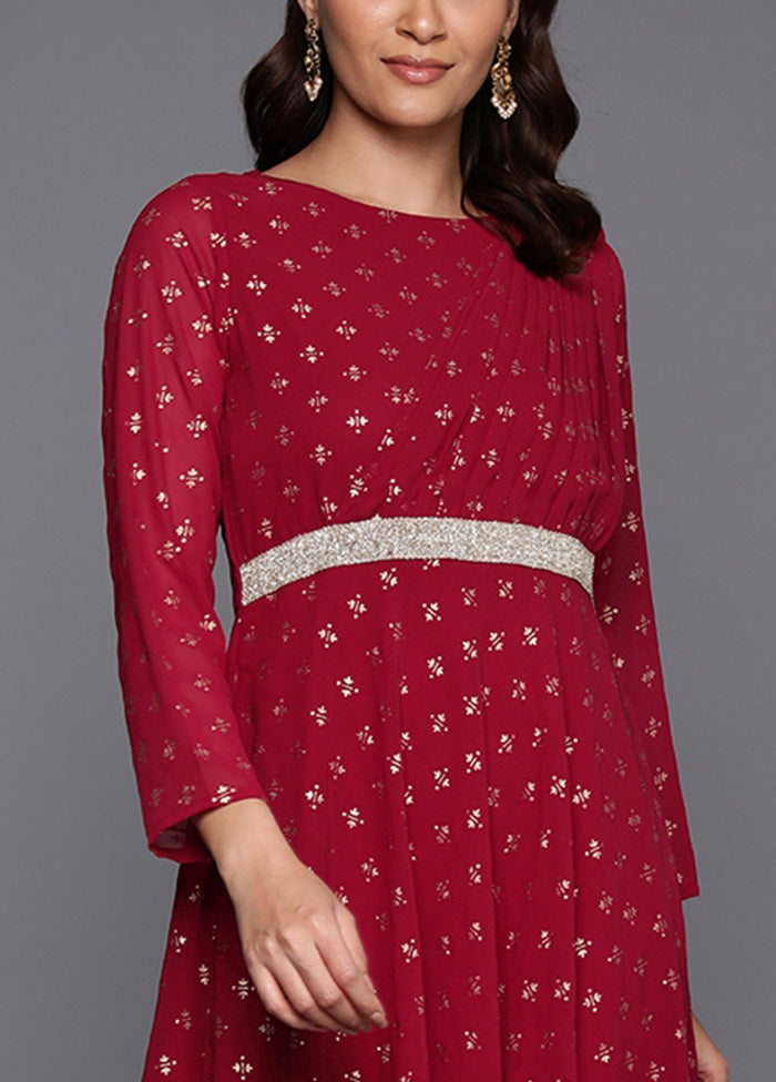 Maroon Readymade Georgette Indian Dress For Nice Cheap Online