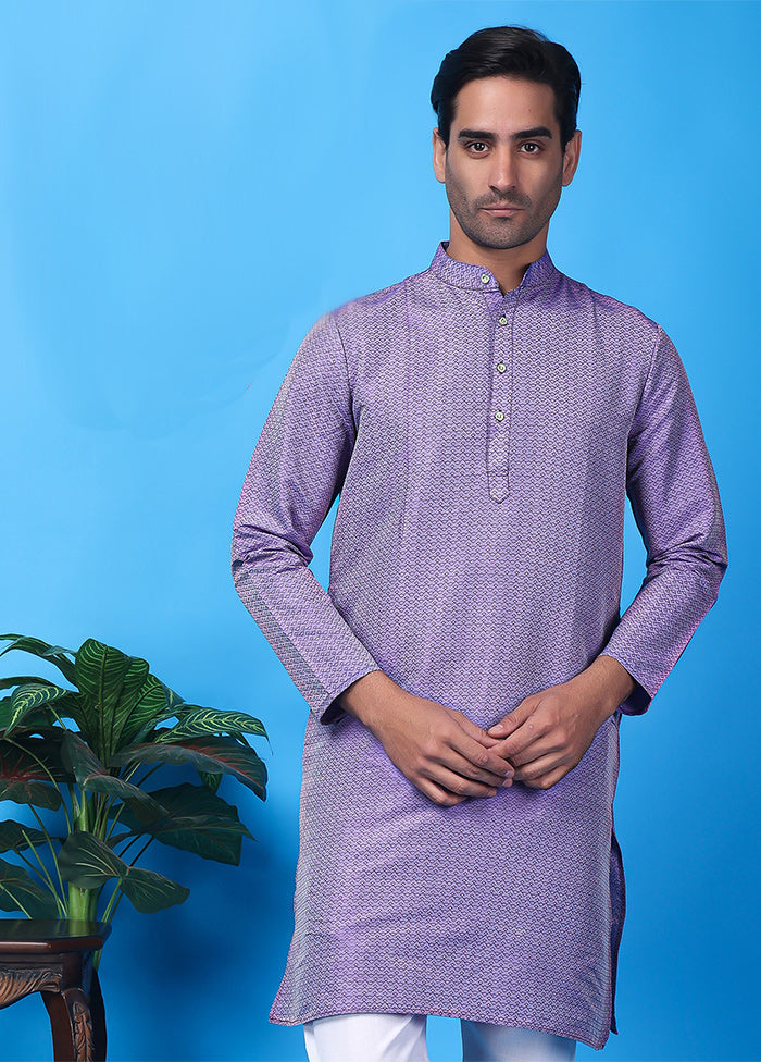 Light Purple Silk Jacquard Knee Length Kurta Explore Cheap Pice