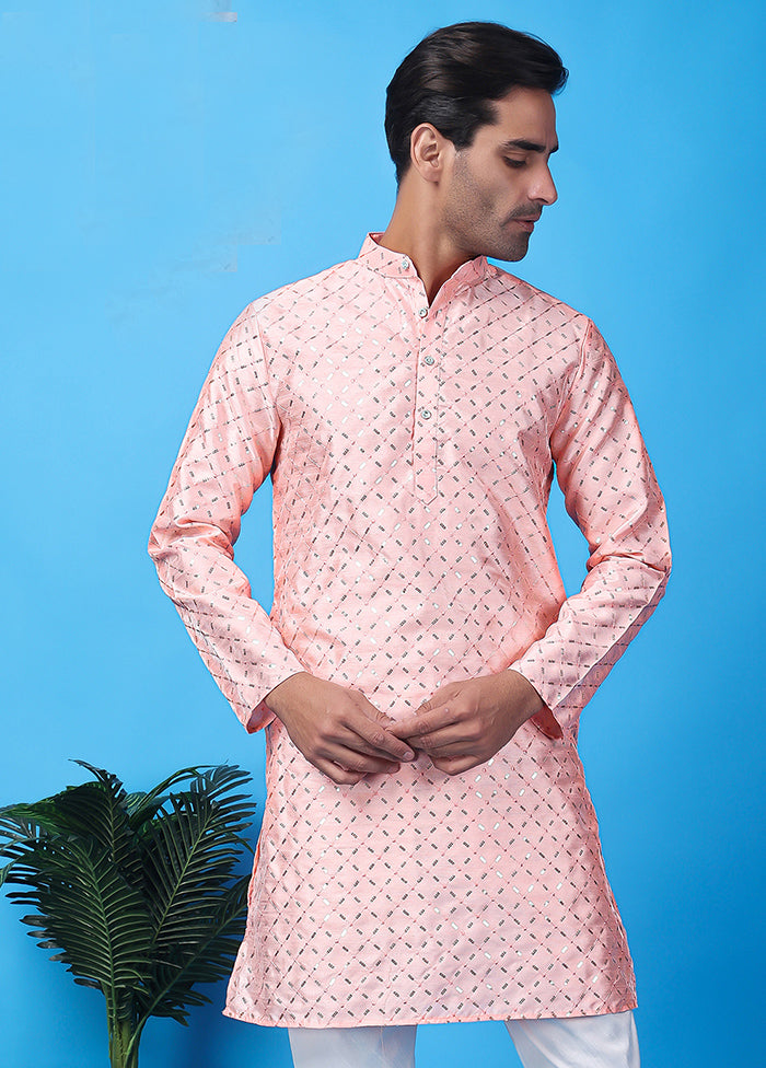 Pink Silk Embroidered Knee Length Kurta Cheap Sale