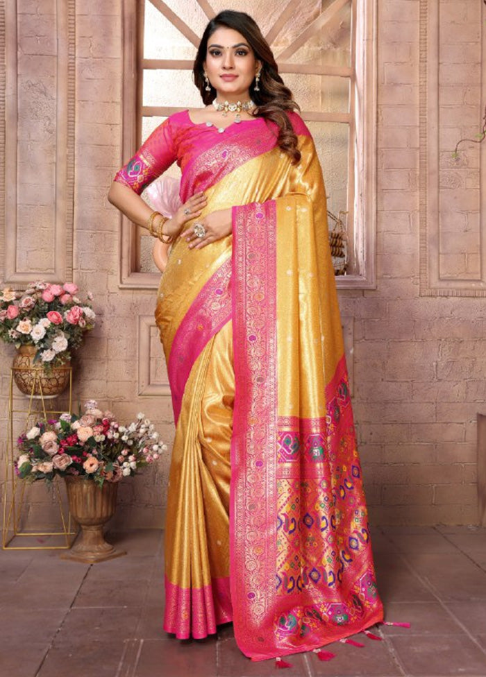 Yellow Banarasi Silk Saree With Blouse Piece Buy Cheap Authentic