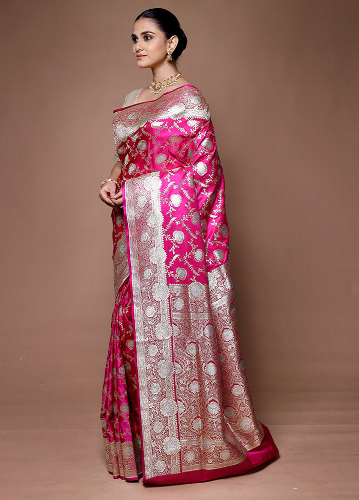 Pink Banarasi Silk Saree With Blouse Piece Official For Sale