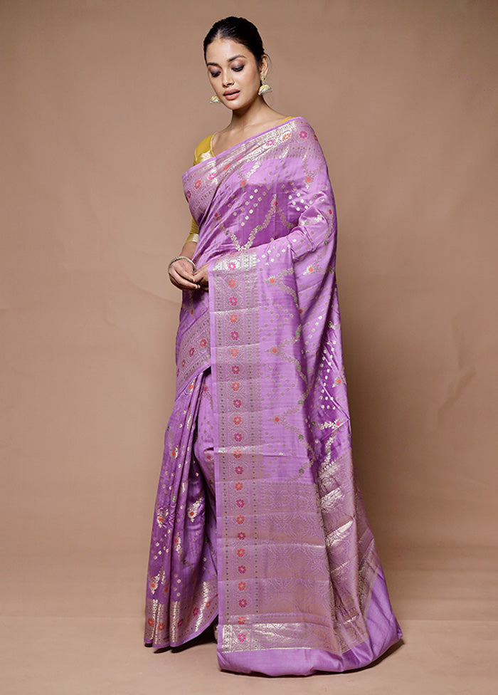 Lavender Handloom Dupion Pure Silk Saree With Blouse Piece Cheap Best Seller