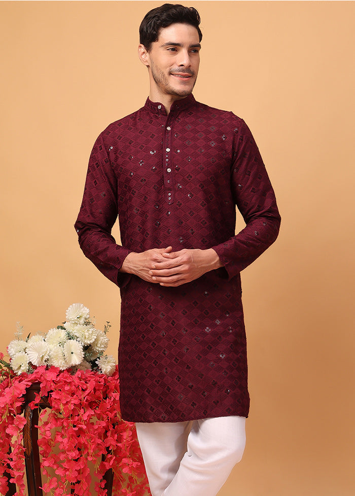 2 Pc Maroon Viscose Kurta Pajama Set Free Shipping Sale Online