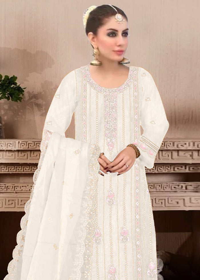 3 Pc Cream Semi Stitched Georgette Suit Set Very Cheap Pice