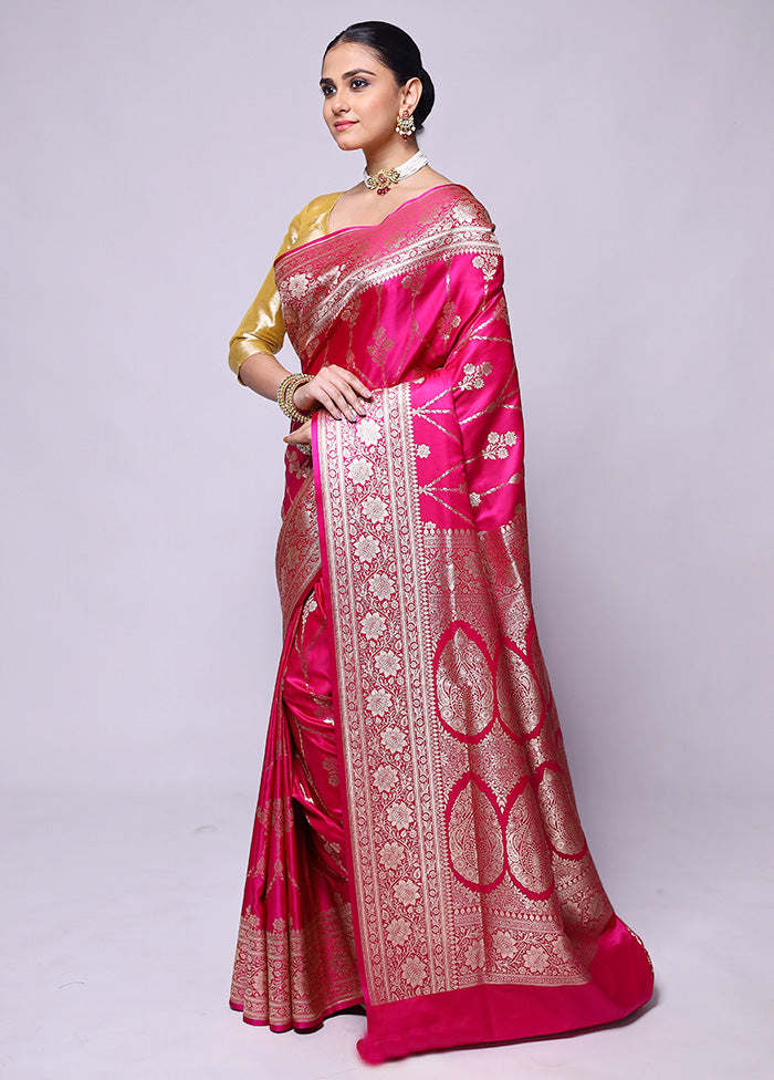 Pink Banarasi Silk Saree With Blouse Piece Cheapest Pice