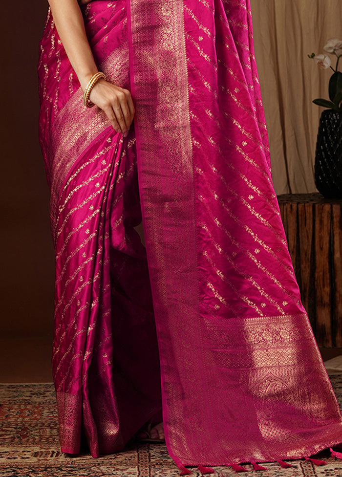 Pink Satin Silk Saree With Blouse Piece Cheap Low Pice Fee Shipping