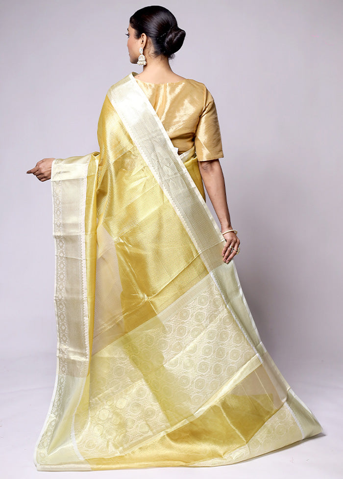 Yellow Tissue Silk Saree With Blouse Piece Classic