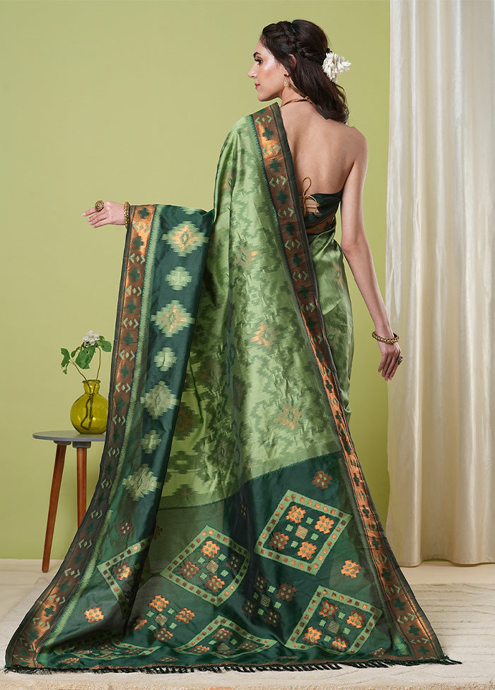 Pista Green Banarasi Silk Saree With Blouse Piece Cheap Official