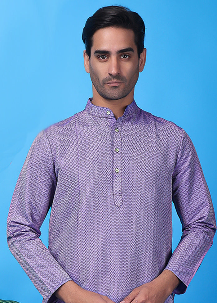 Light Purple Silk Jacquard Knee Length Kurta Explore Cheap Pice