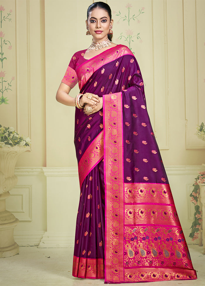 Wine Dupion Silk Saree With Blouse Piece Official Site For Sale