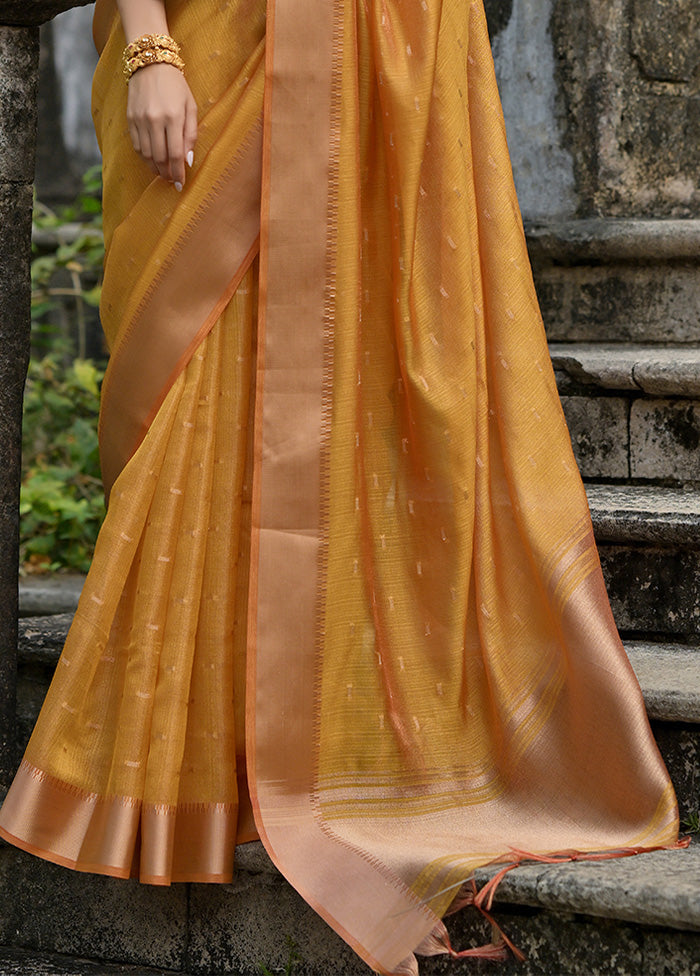 Yellow Tussar Silk Saree With Blouse Piece Looking For For Sale