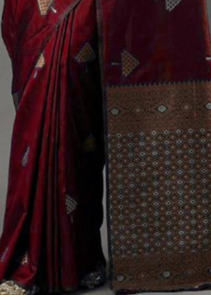 Maroon Banarasi Silk Saree With Blouse Piece Buy Cheap Latest