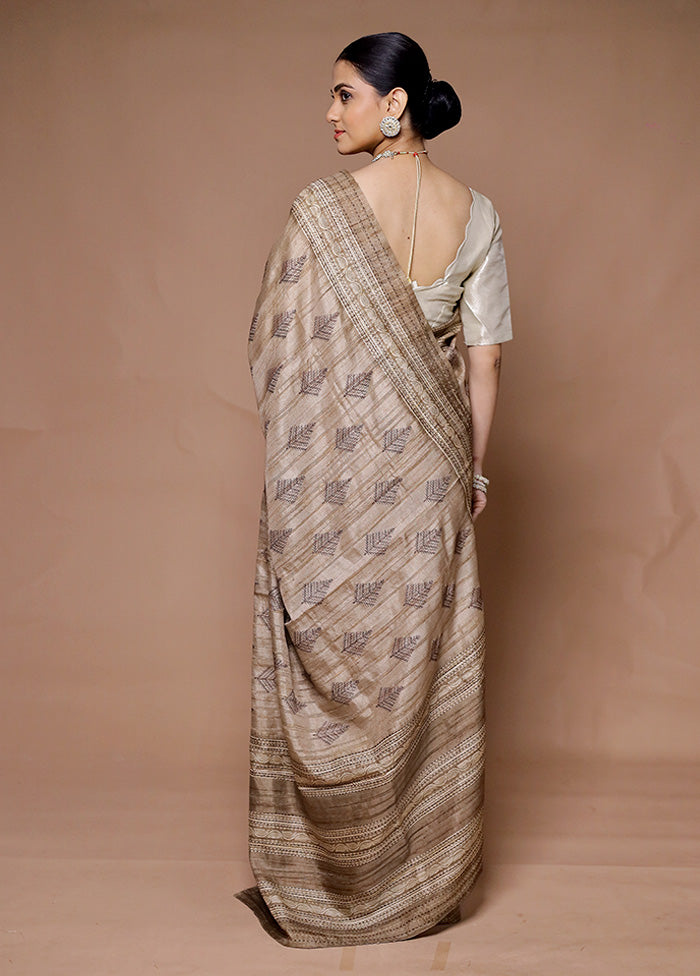 Cream Tussar Silk Saree With Blouse Piece Buy Cheap Recommend